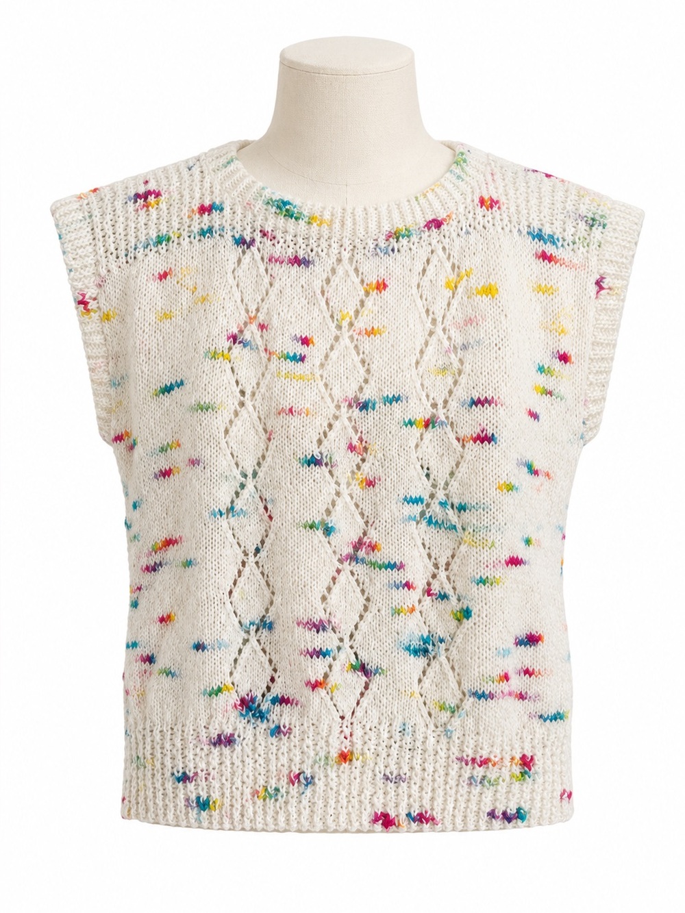 Size M Hand Knit Women’s Confetti Cable Knit Sweater Vest Cottagecore